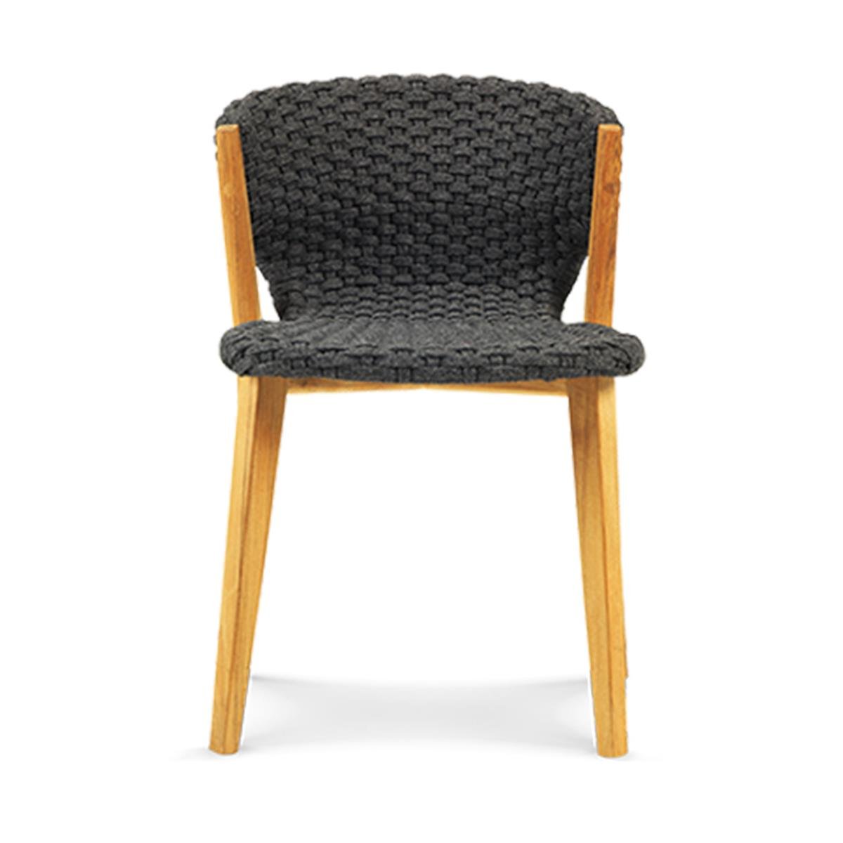 Knit Kolsuz Yemek Sandalyesi-Teak-Rope Lava Grey