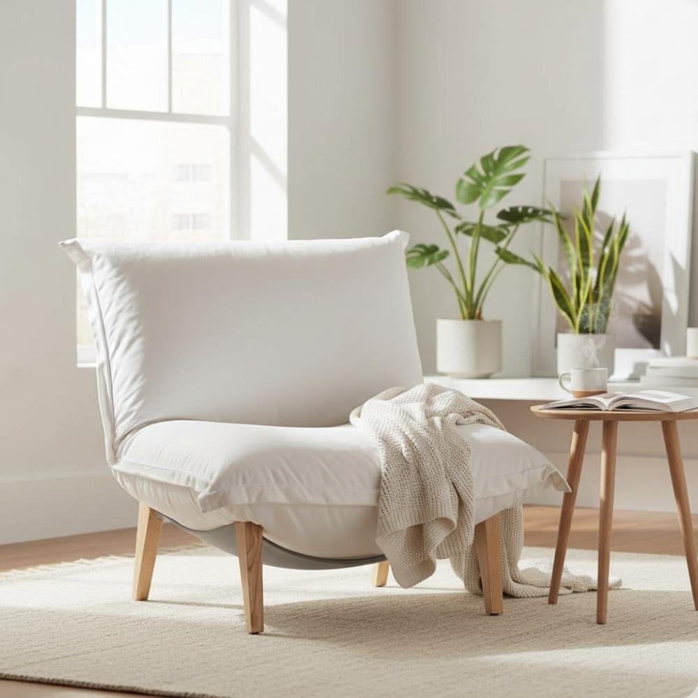 Calin Koltuk-Small-Gevşek Kılıflı-Ayarlanabilir Sırt-Ayak Ahşap-Kumaş Rasone/Ivoire