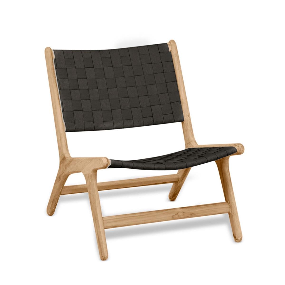 Luc Alçak Sırtlı Kolsuz Tekli Koltuk-Base Teak-Belt Weaving Charcoal