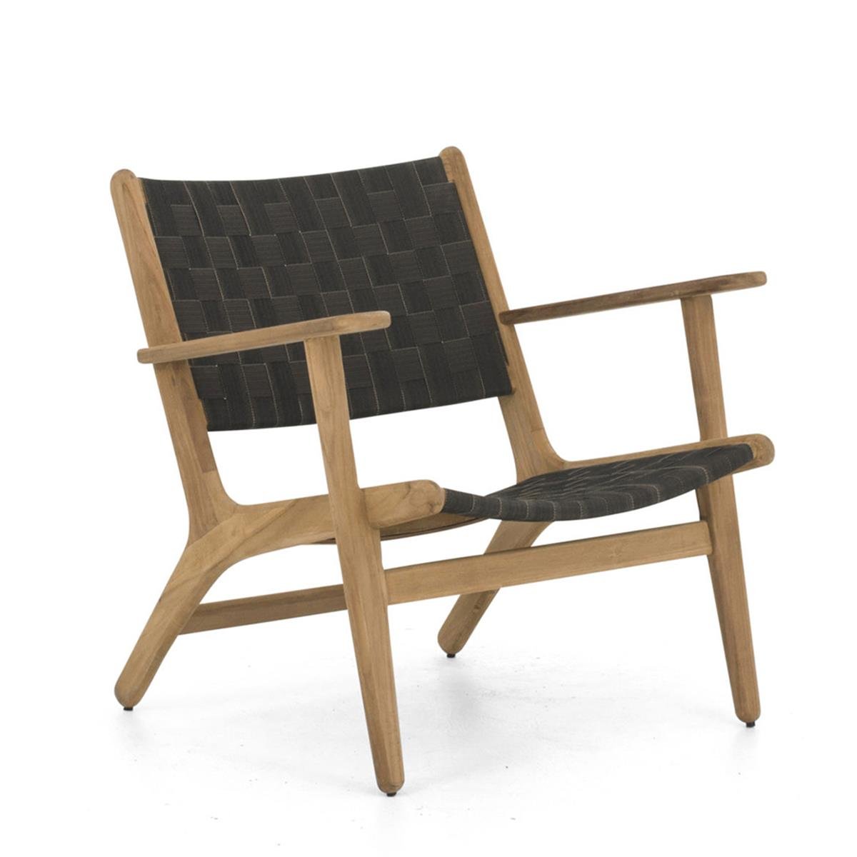 Luc Alçak Sırtlı Tekli Koltuk-Base Teak-Belt Weaving Charcoal