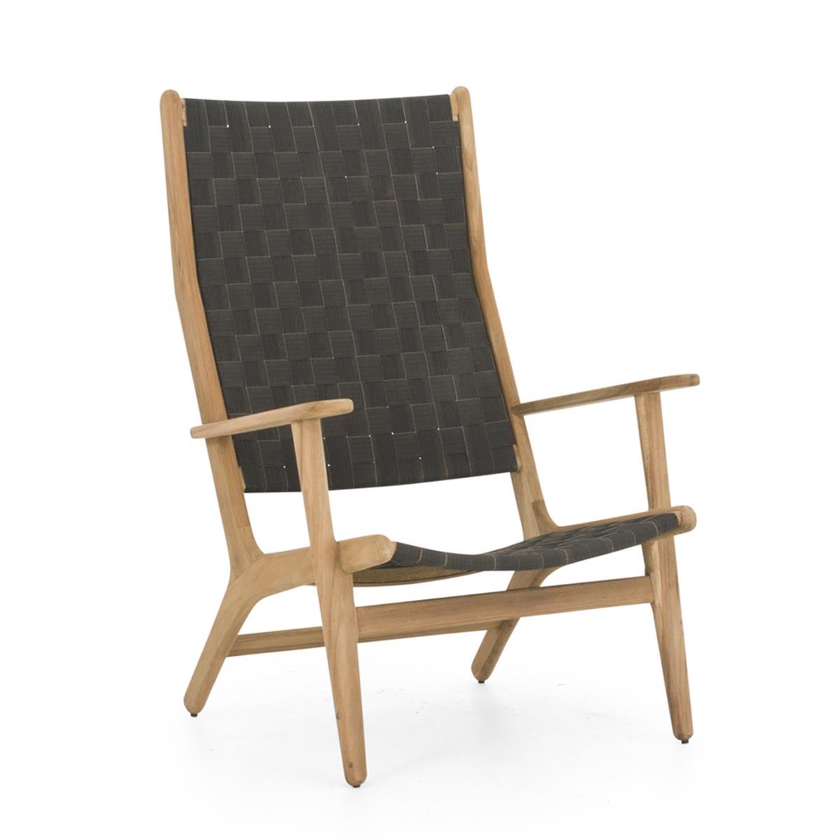 Luc Yüksek Sırtlı Tekli Koltuk-Base Teak-Belt Weaving Charcoal