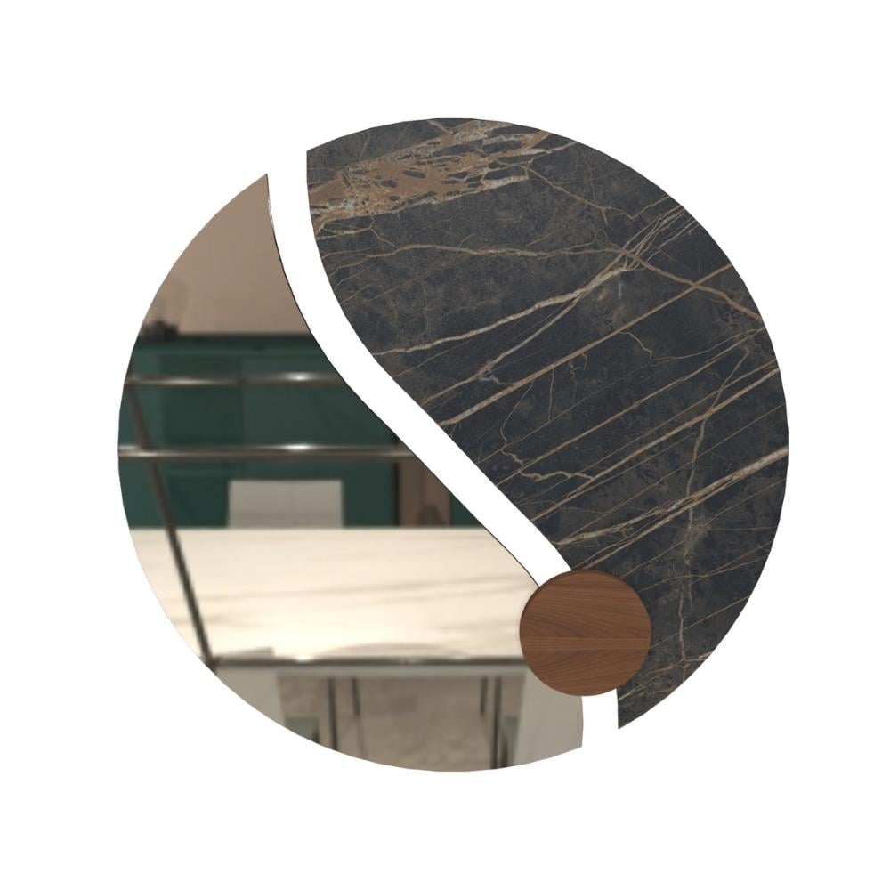 Luxor Ayna-Silver Mirrored (C302)-Marble Noir Desir Matt (CM025)-Decorative Detail Veneer Walnut (L036)