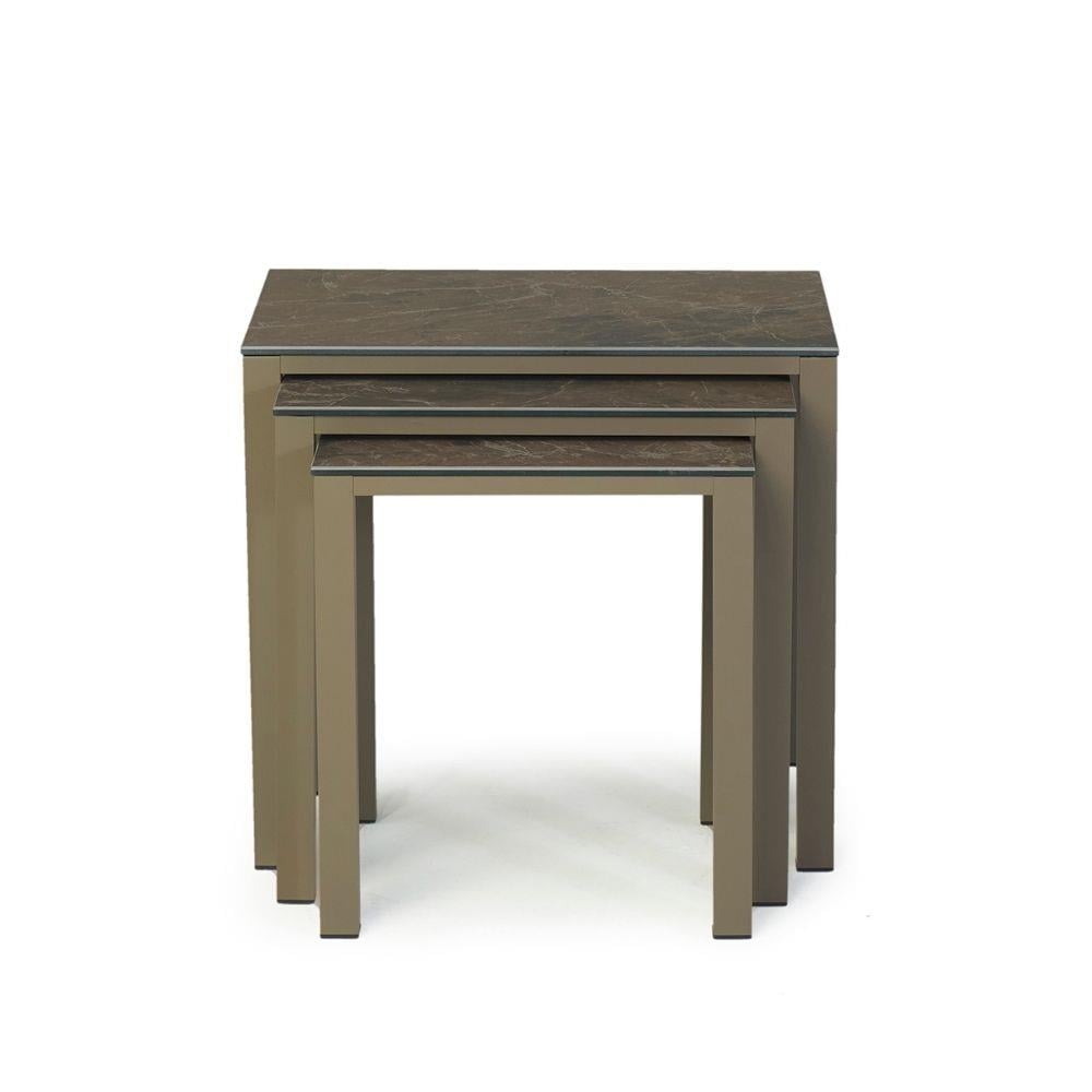 Metal Zigon Sehpa 3 lü set -45x45 cm-Şampanya