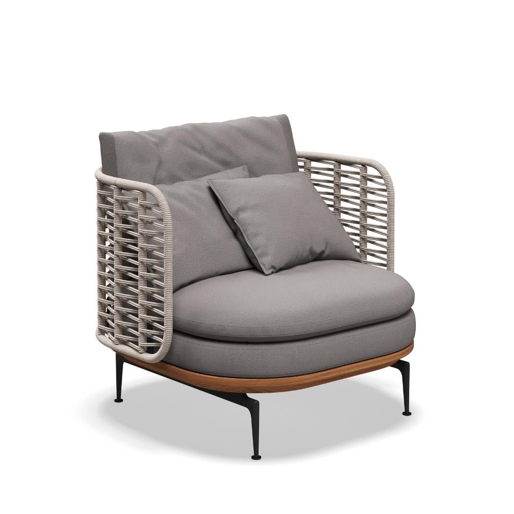 Mistral Alçak Sırtlı Tekli Koltuk -İskelet Meteor-Natural Teak-Koala Wicker (Sunbrella Minder Dahil)