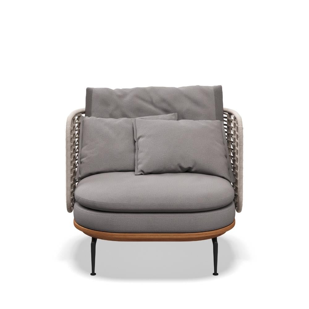 Mistral Alçak Sırtlı Tekli Koltuk -İskelet Meteor-Natural Teak-Koala Wicker (Sunbrella Minder Dahil)