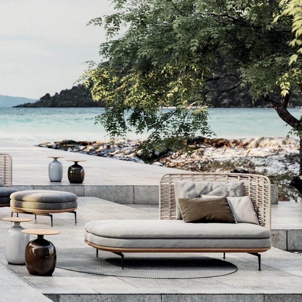 Mistral Yüksek Sırtlı Sağ Daybed-İskelet Meteor-Natural Teak-Koala Wicker (Sunbrella Minder Dahil)