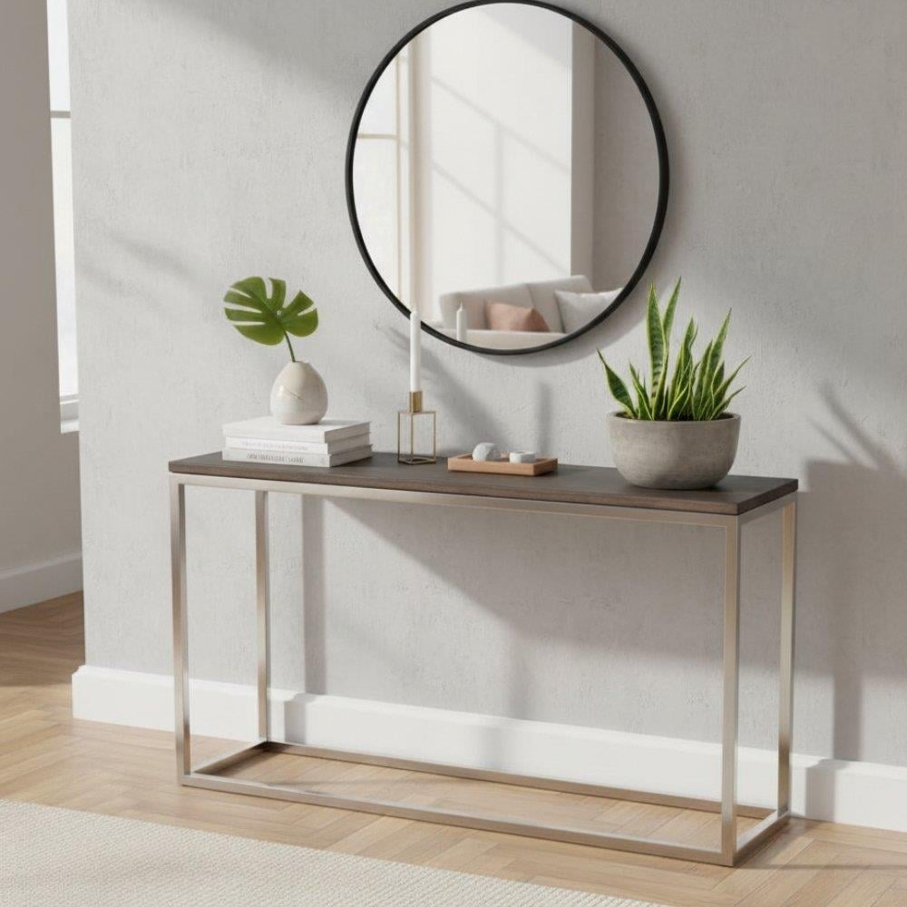 Broadway Meşe Tablalı Paslanmaz Çelik Konsol Masa Fin:Flax