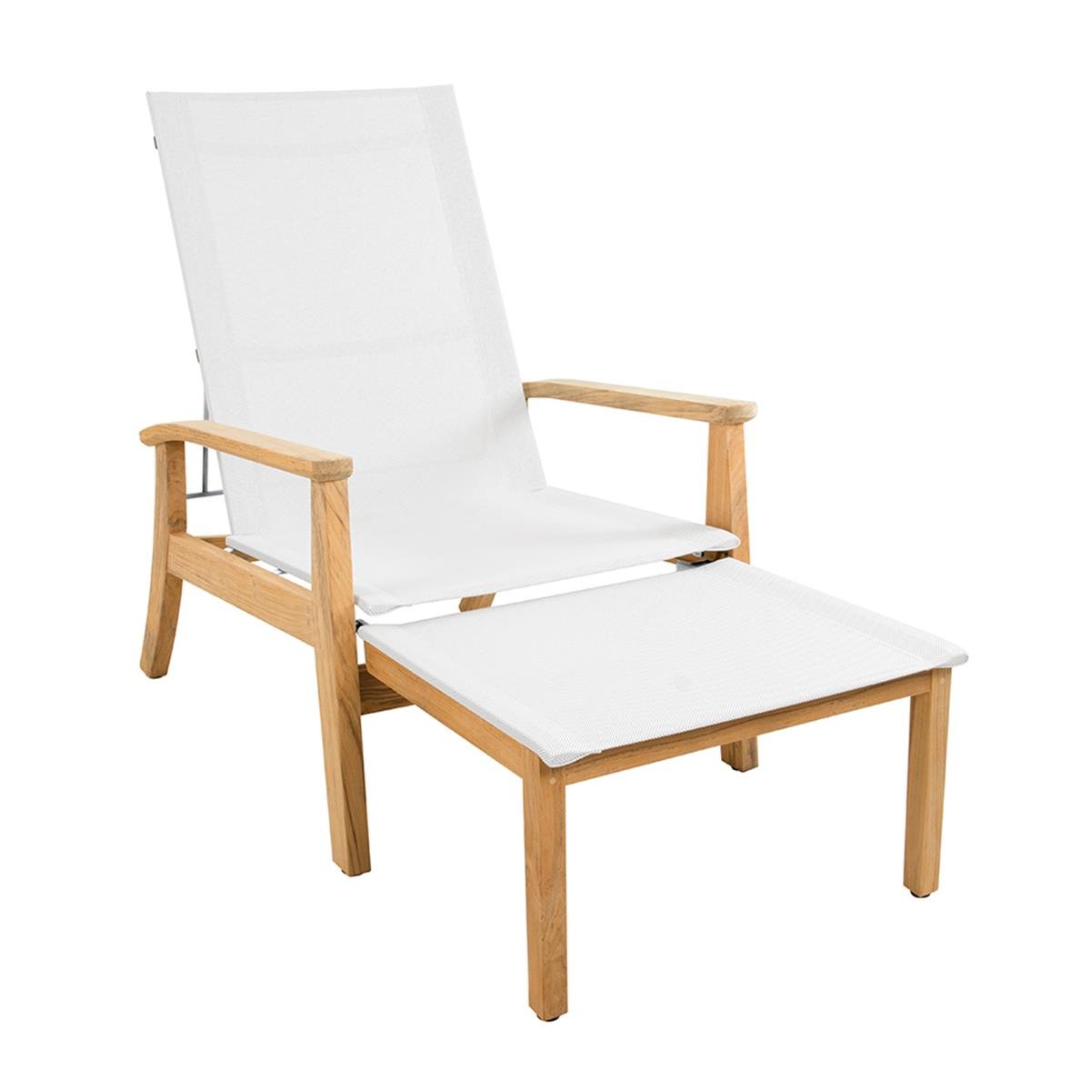 Napoli Dinlenme Şezlongu Entegre Puflu - (5 Pozisyonlu) - Teak + Kumaş: Chalk - 73x182xh103 cm
