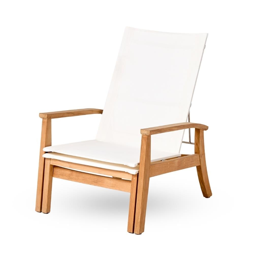 Napoli Dinlenme Şezlongu Entegre Puflu - (5 Pozisyonlu) - Teak + Kumaş: Chalk - 73x182xh103 cm