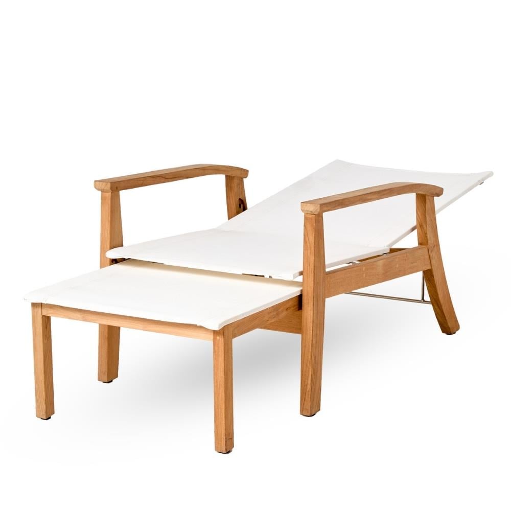 Napoli Dinlenme Şezlongu Entegre Puflu - (5 Pozisyonlu) - Teak + Kumaş: Chalk - 73x182xh103 cm