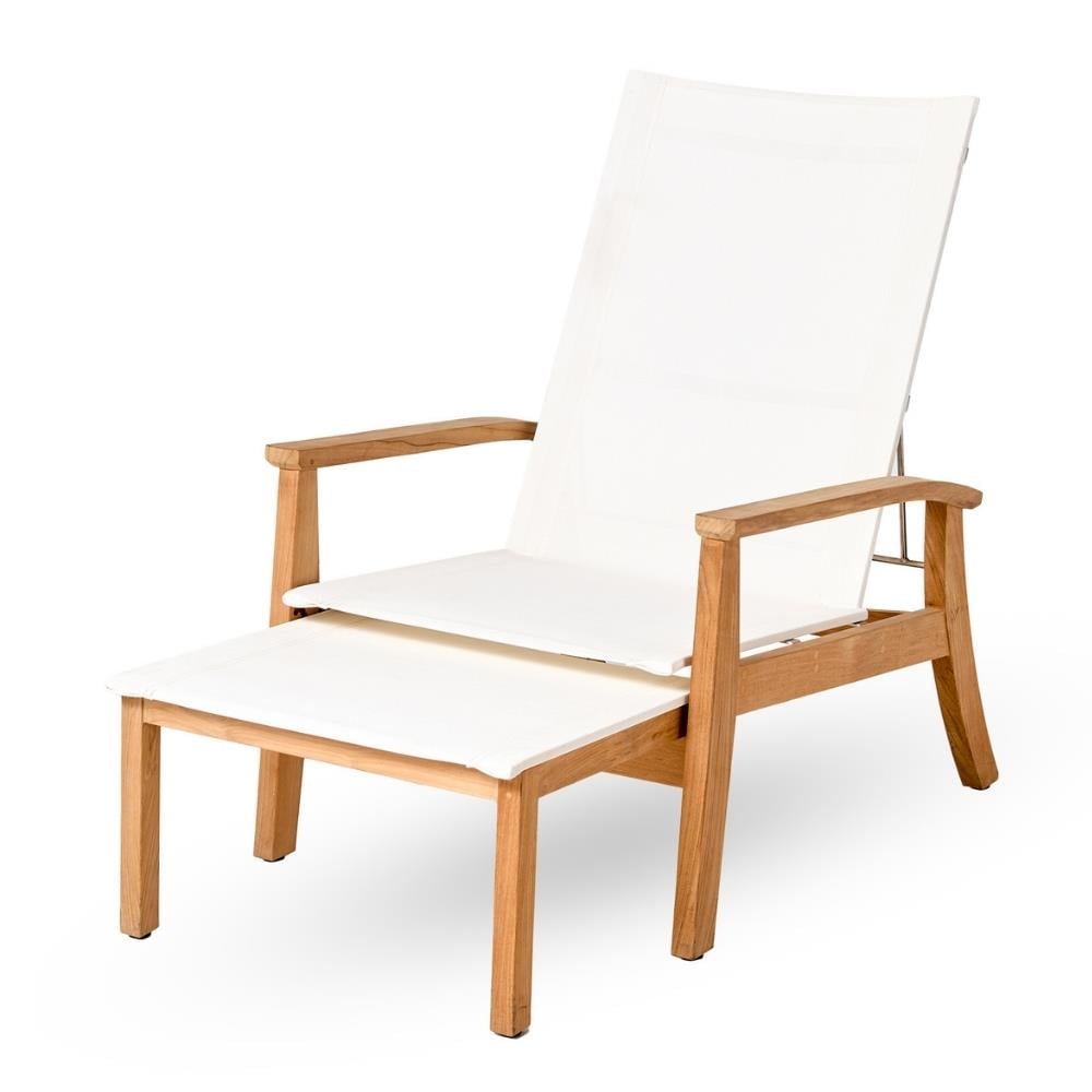 Napoli Dinlenme Şezlongu Entegre Puflu - (5 Pozisyonlu) - Teak + Kumaş: Chalk - 73x182xh103 cm