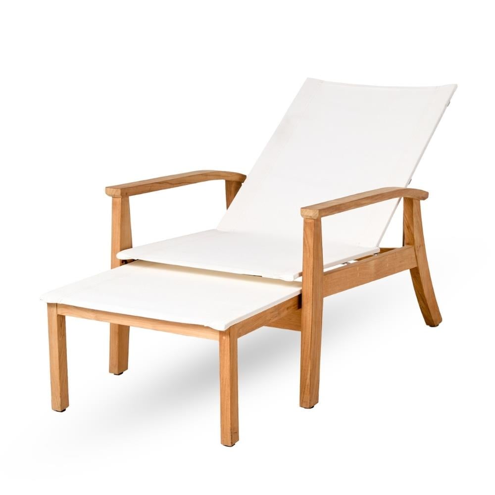 Napoli Dinlenme Şezlongu Entegre Puflu - (5 Pozisyonlu) - Teak + Kumaş: Chalk - 73x182xh103 cm
