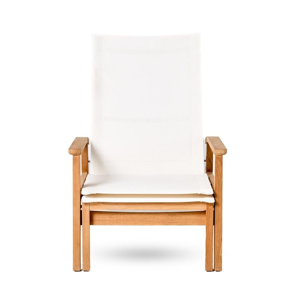 Napoli Dinlenme Şezlongu Entegre Puflu - (5 Pozisyonlu) - Teak + Kumaş: Chalk - 73x182xh103 cm