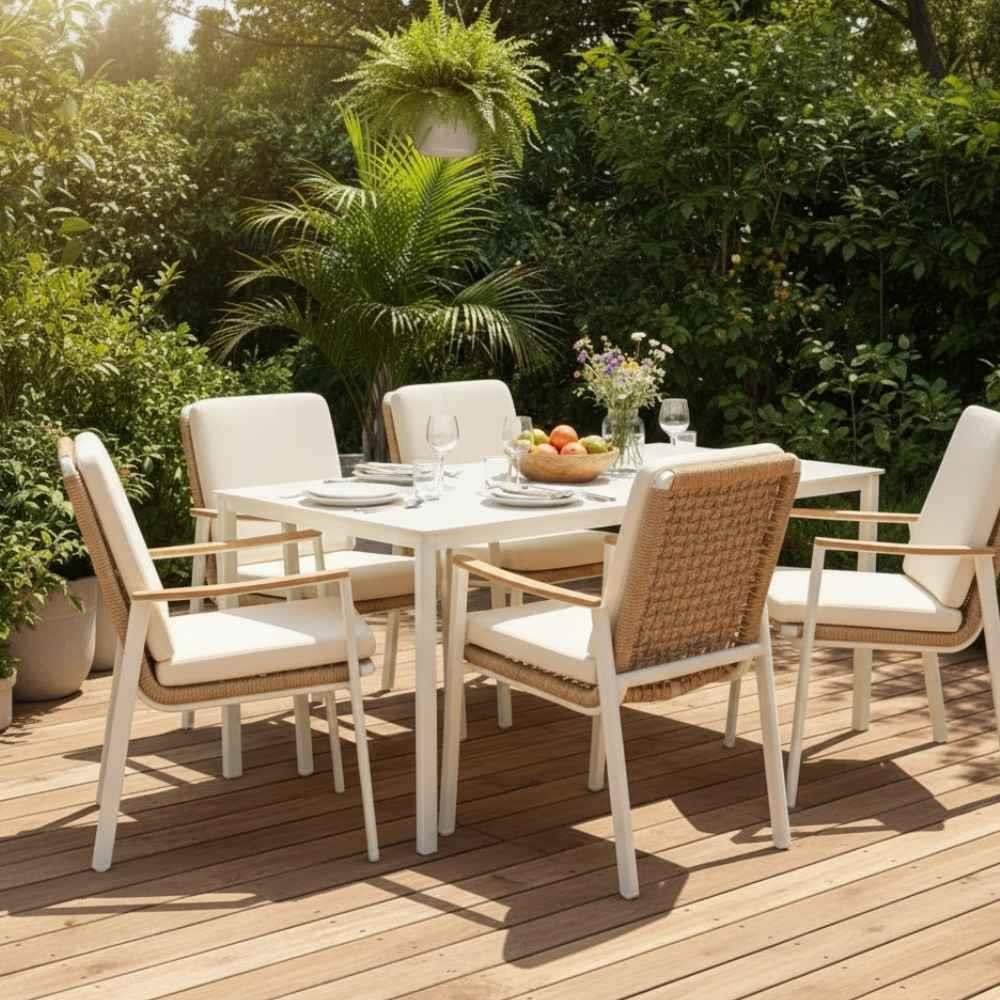 Riesling Aluminyum Sintered Hasır 7 li Yemek Masası ve Sandalyeleri
