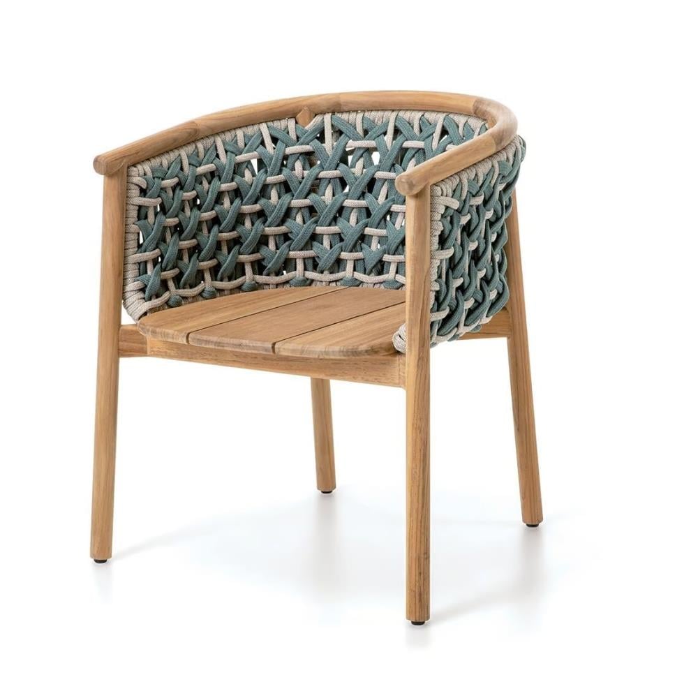 Patio Kollu Yemek Sandalyesi - Frame - Natural Teak- Rope Laguna Light Grey