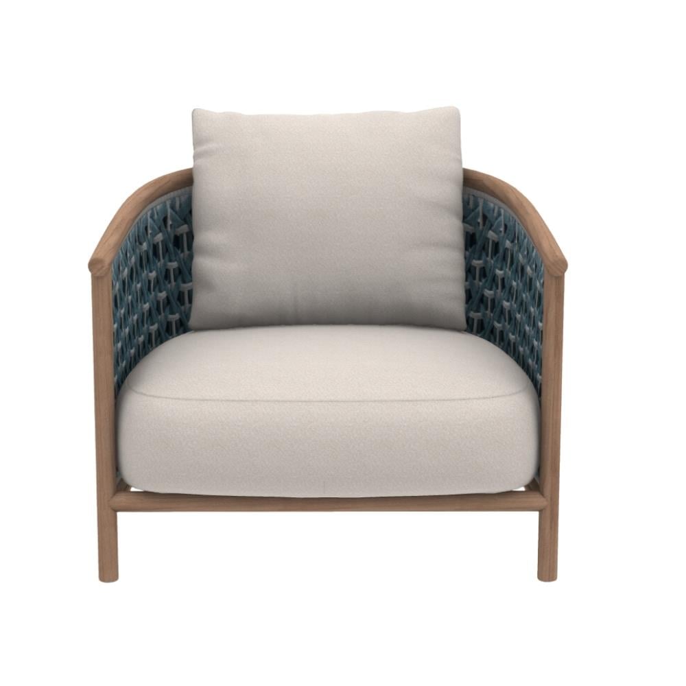 Patio Tekli Koltuk - Frame Natural Teak - Rope Light Grey - Minder Hariç
