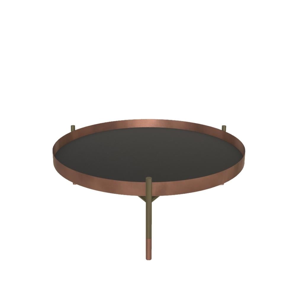 Planet Orta Sehpa-Frame Aged Brass (M328)-Decorative Details Lacquered Rose (M329)-Top Velvet Matt Anthtacite Glass (C183S)