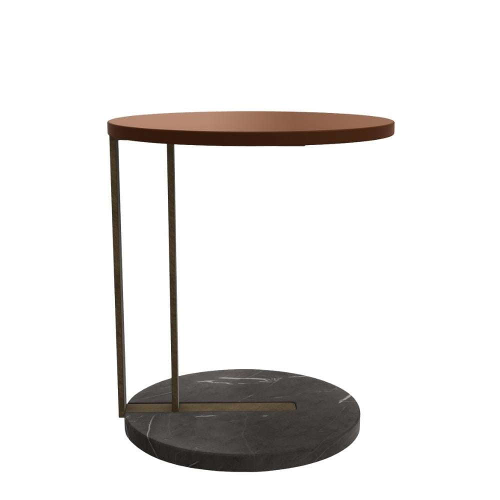 Ralf 45 Yan Sehpa-Base Glossy Grey Marble - Structure Bronzed Brass - Top Glossy Brick Lacquer