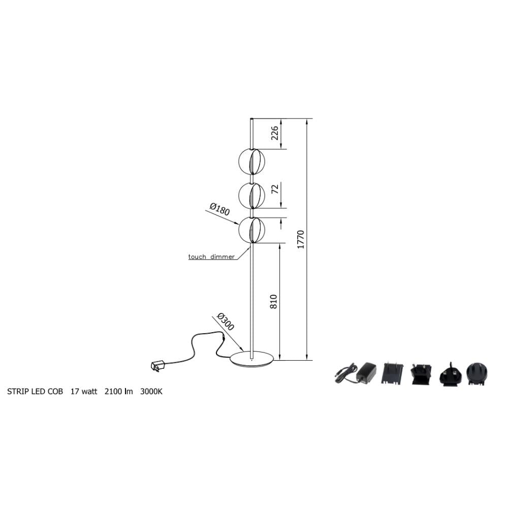 Sferatus Ayaklı Lambader-Frame Lacquered Matt Black (M055)-Lamp Black Chrome (V007)