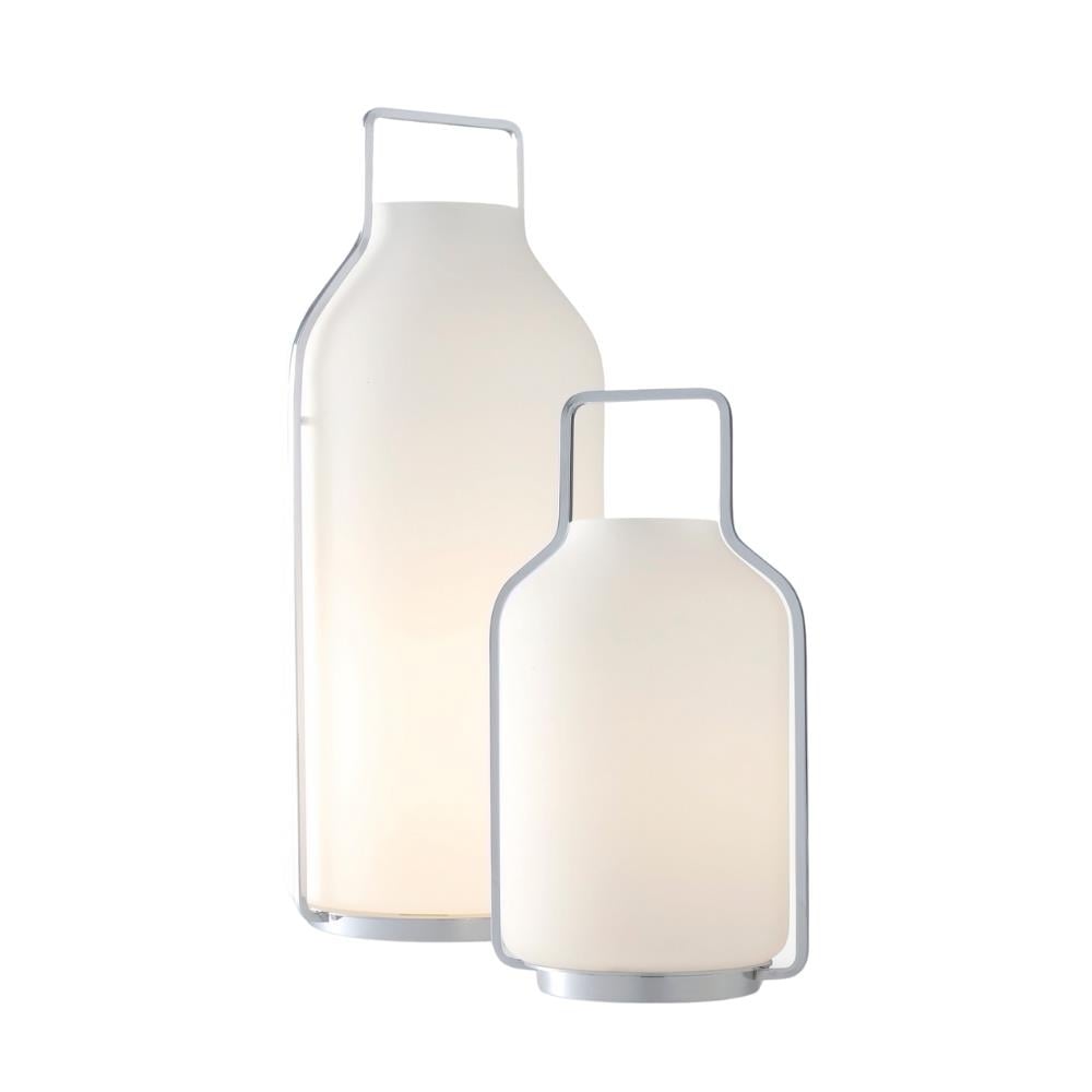 Somerset Masa Lambası-Large-Table Lamp İn Matt Opal Glass/Tube And Base İn Brilliant-Chromed Metal
