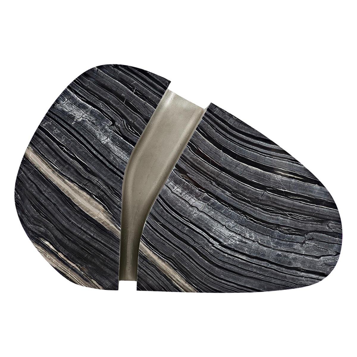 Tegan Orta Sehpa-Top Black Forset Marble-Base Alu Nickel Finish