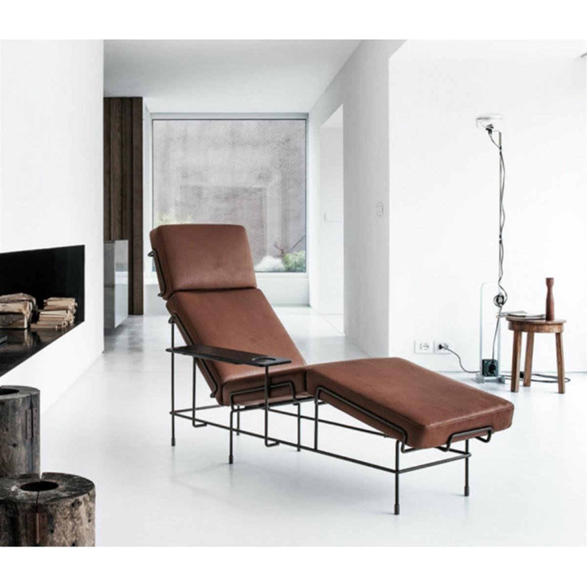 Traffıc Chaise Lounge-Frame Black (5013)-Tablet Antracite Grey-Fabric Leather Floraida Brown (2068)