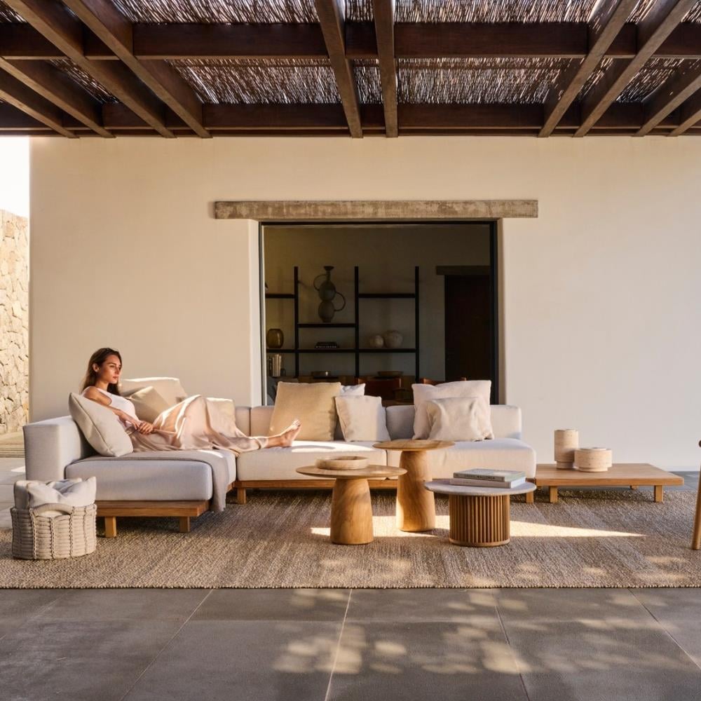 Vis a Vis Sağ Alçak Kollu Teak Kanepe  - Sırt ve Oturum Minderi Rustic Weave Dark Grey E kategori