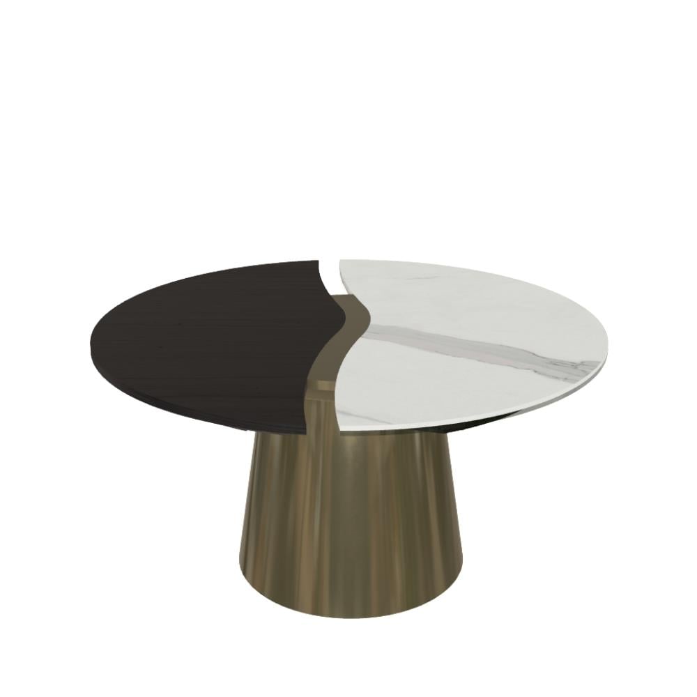 Yang Orta Sehpa (60)-Frame Aged Brass (M328)-Top Calacatta Matt (CM032)-Top Charcoal Oak Veneer (L038)