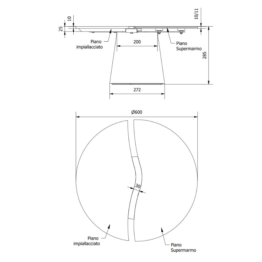 Yang Orta Sehpa (60)-Frame Aged Brass (M328)-Top Calacatta Matt (CM032)-Top Charcoal Oak Veneer (L038)
