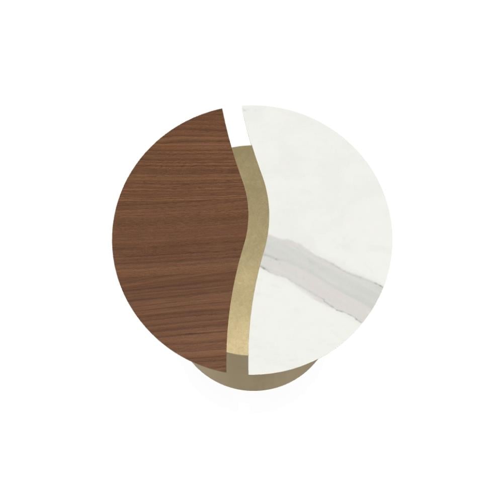 Yang Yan Sehpa (40)-Frame Lacq Gold (M325)-Top Glossy Calacatta (CM012)-Top Veneer Walnut (L036)