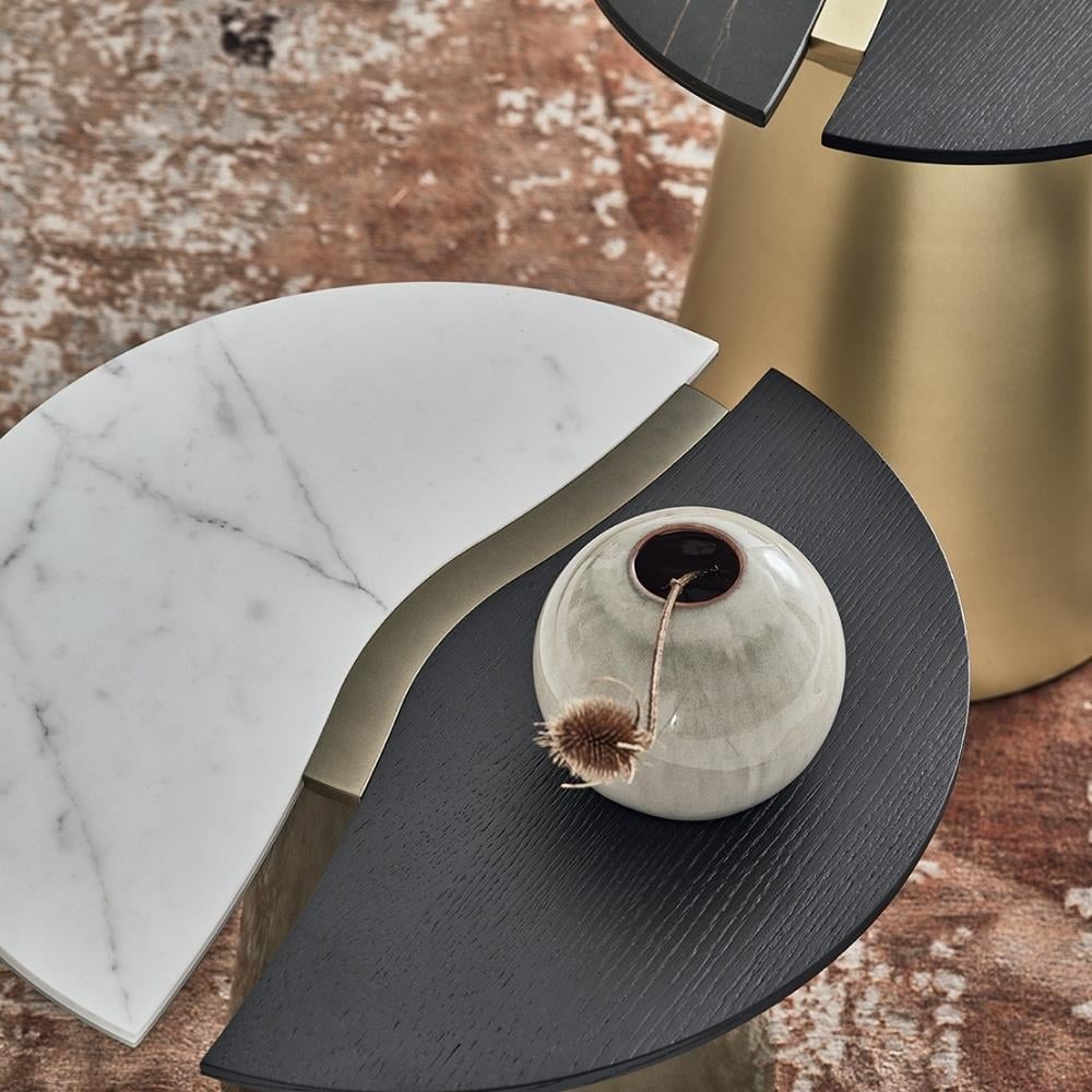 Yang Yan Sehpa (40)-Frame Lacq Gold (M325)-Top Glossy Calacatta (CM012)-Top Veneer Walnut (L036)