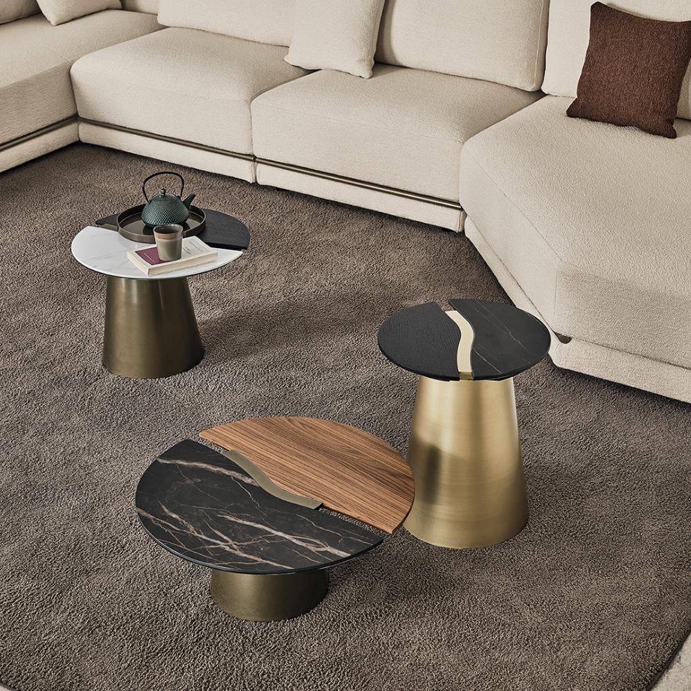 Yang Yan Sehpa (40)-Frame Lacq Gold (M325)-Top Glossy Calacatta (CM012)-Top Veneer Walnut (L036)