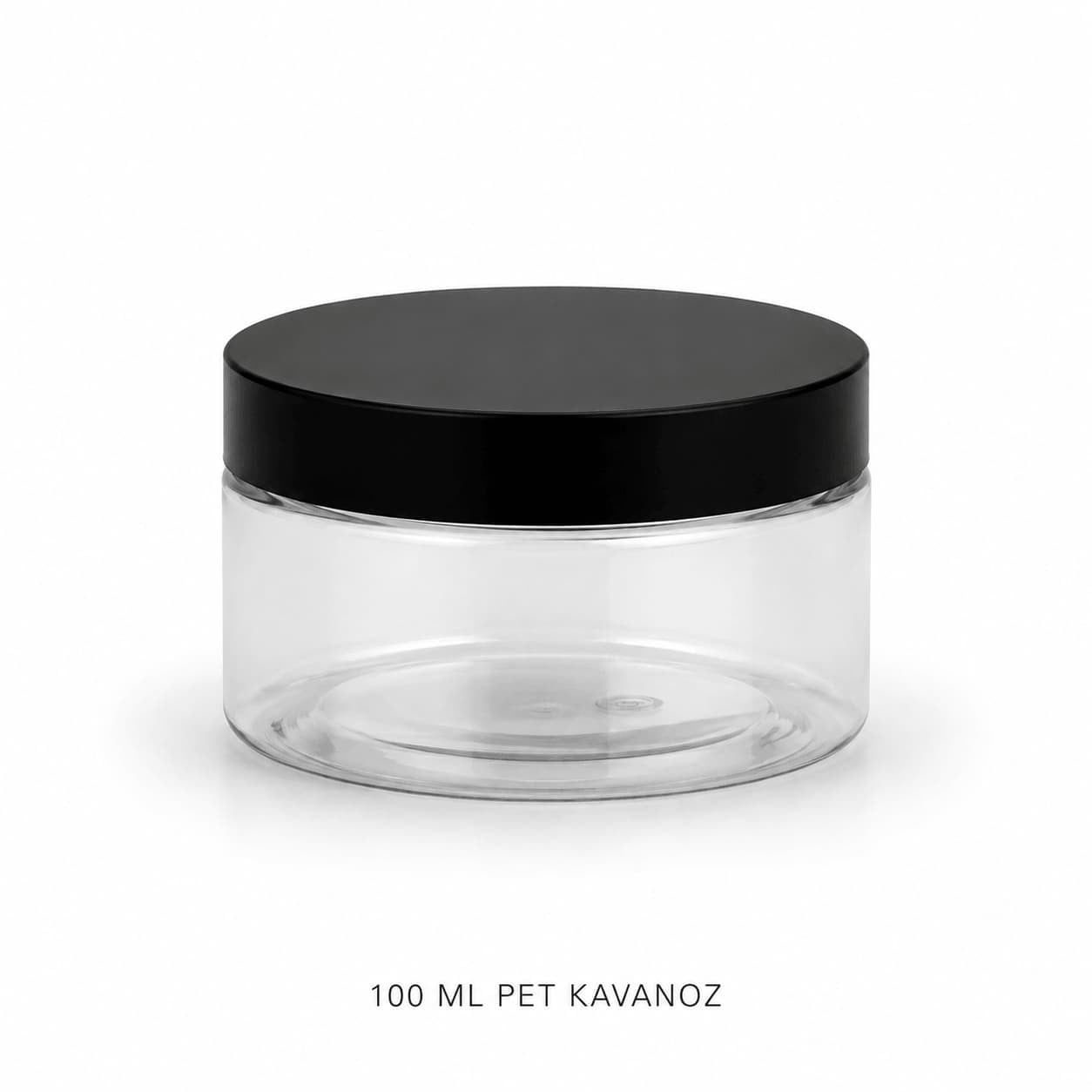 100 ml şeffaf PET kavanoz siyah kapaklı kozmetik ve krem kutusu