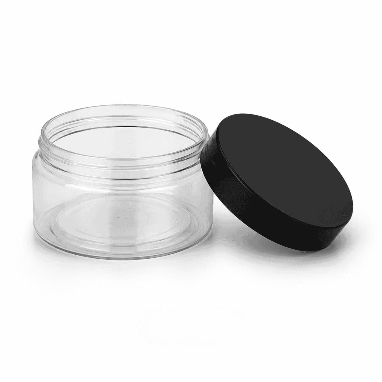 100 ml şeffaf PET kavanoz kapak açık görünüm