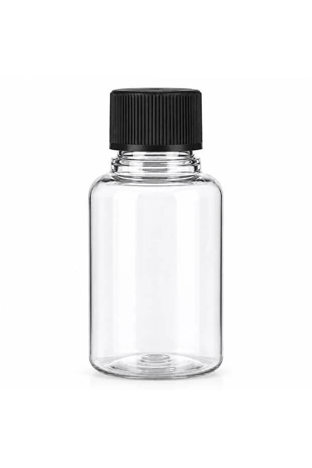 60 ml şeffaf PET şişe siyah düz kapaklı