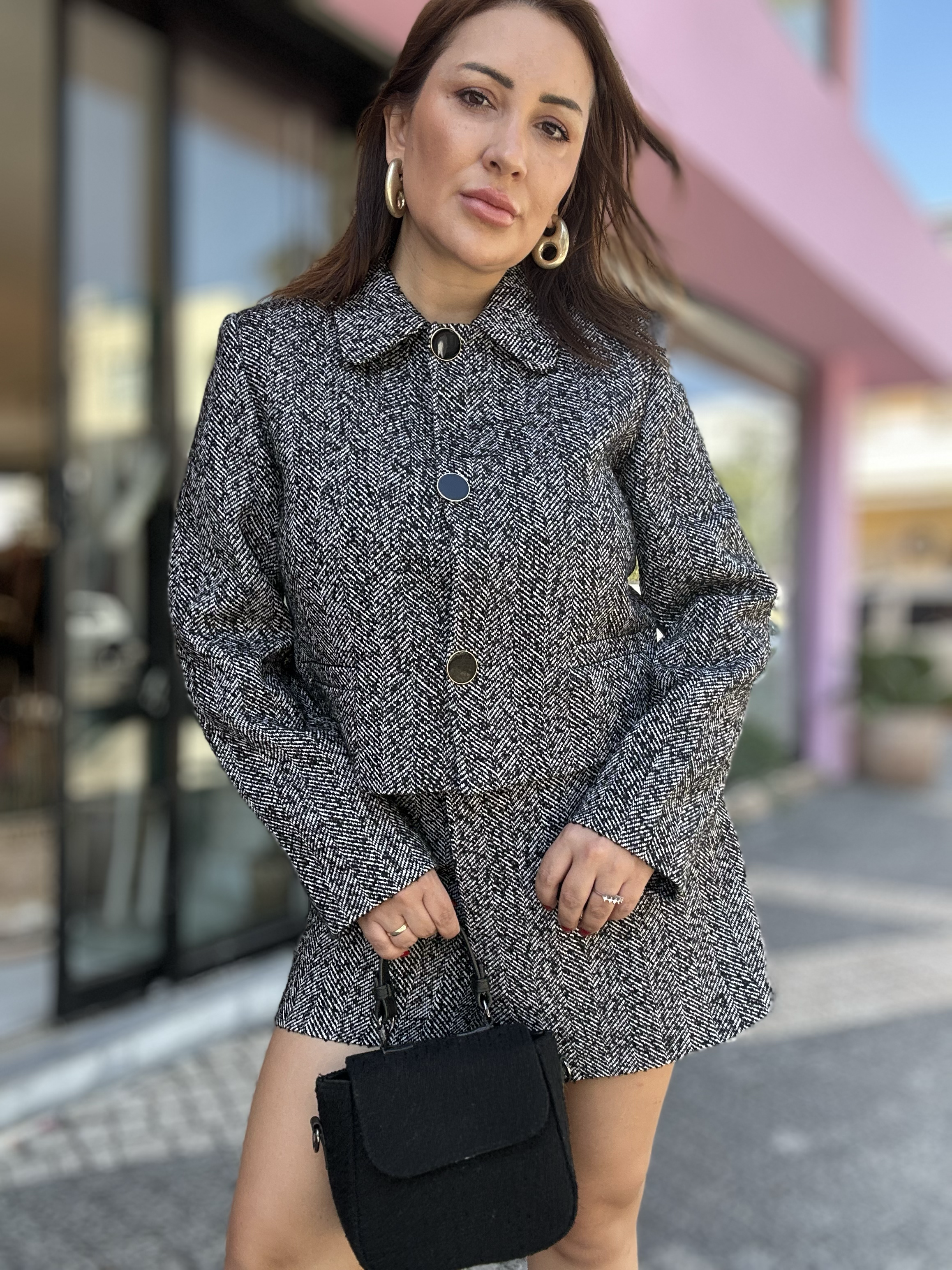  Ceketli Etek Tüvit Takım Gri 