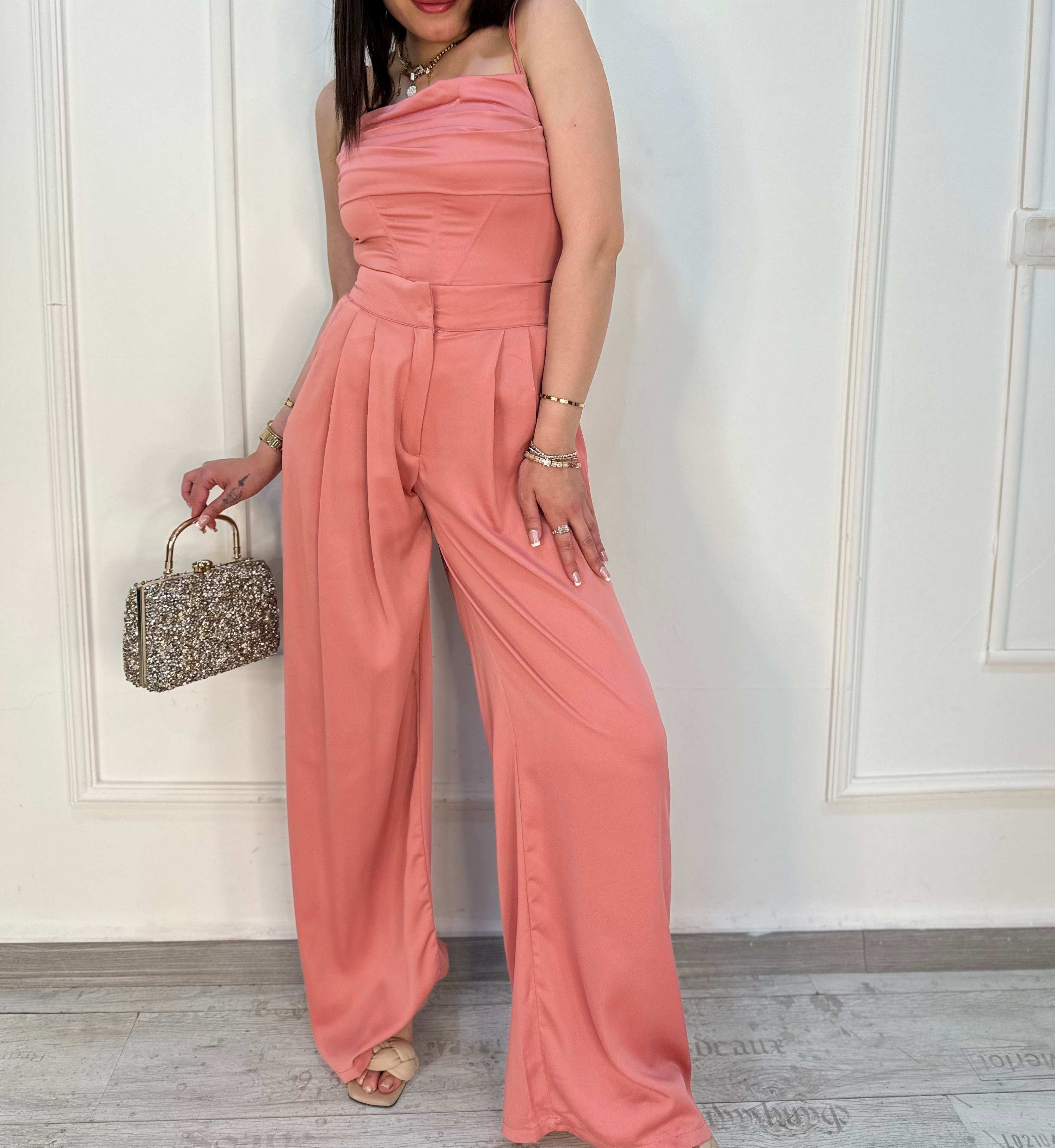  Saten Kumaş İkili Takım Pembe