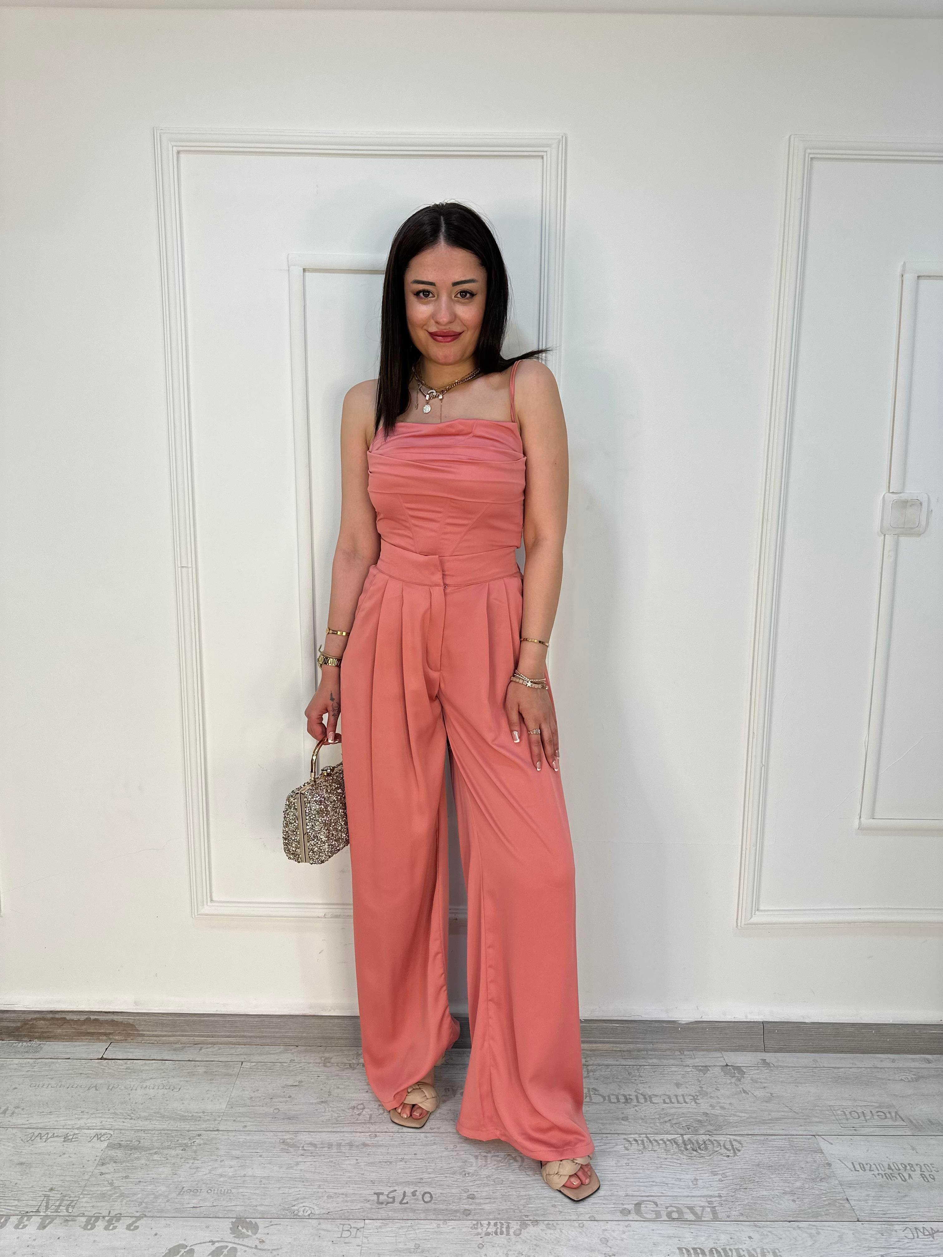  Saten Kumaş İkili Takım Pembe