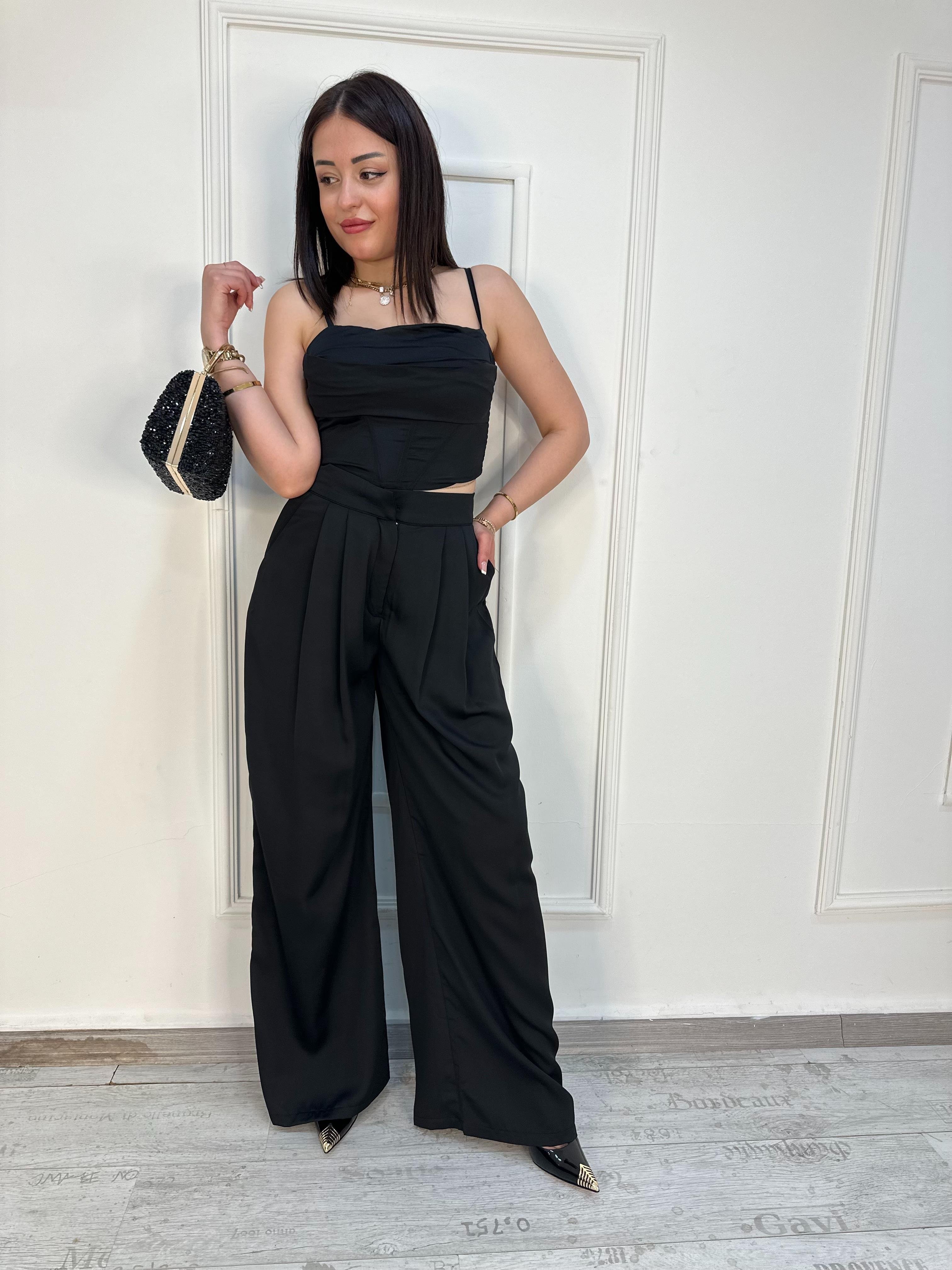  Saten Kumaş İkili Takım Siyah