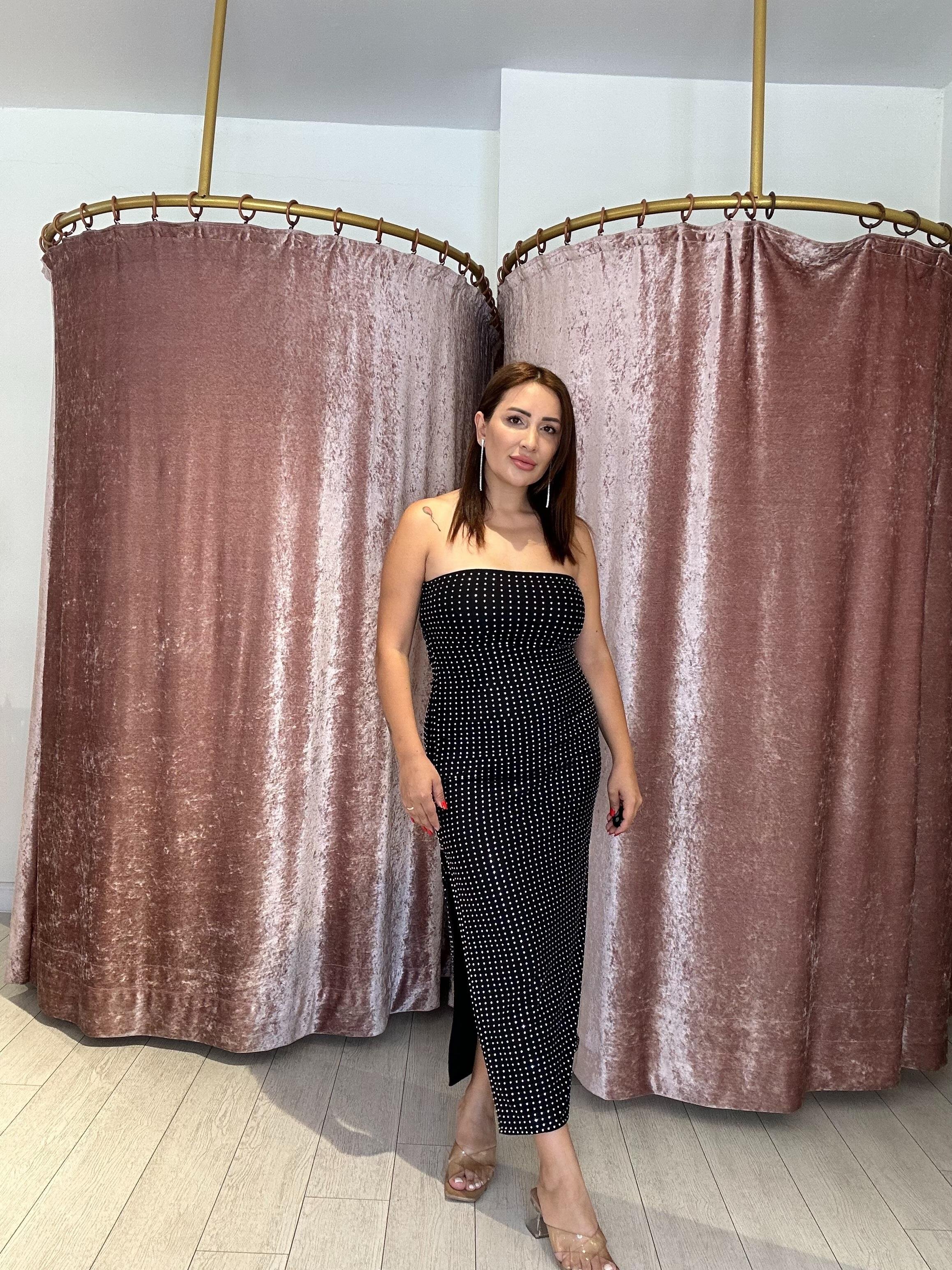  Taş Detaylı Straplez Elbise