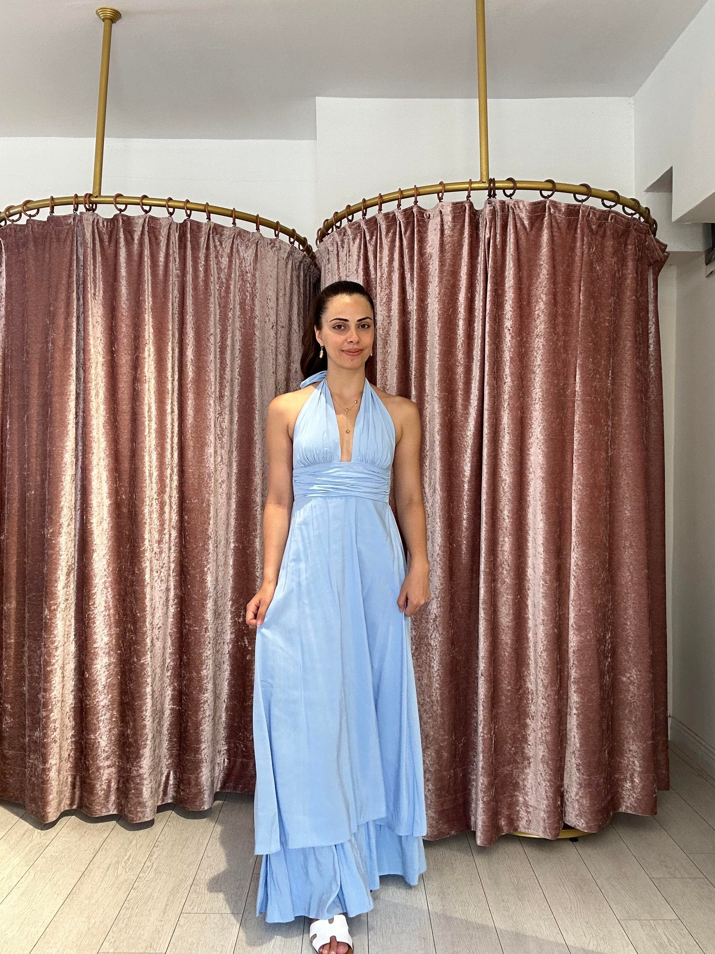 12013 Boyundan Bağlamalı Uzun Elbise Mavi 