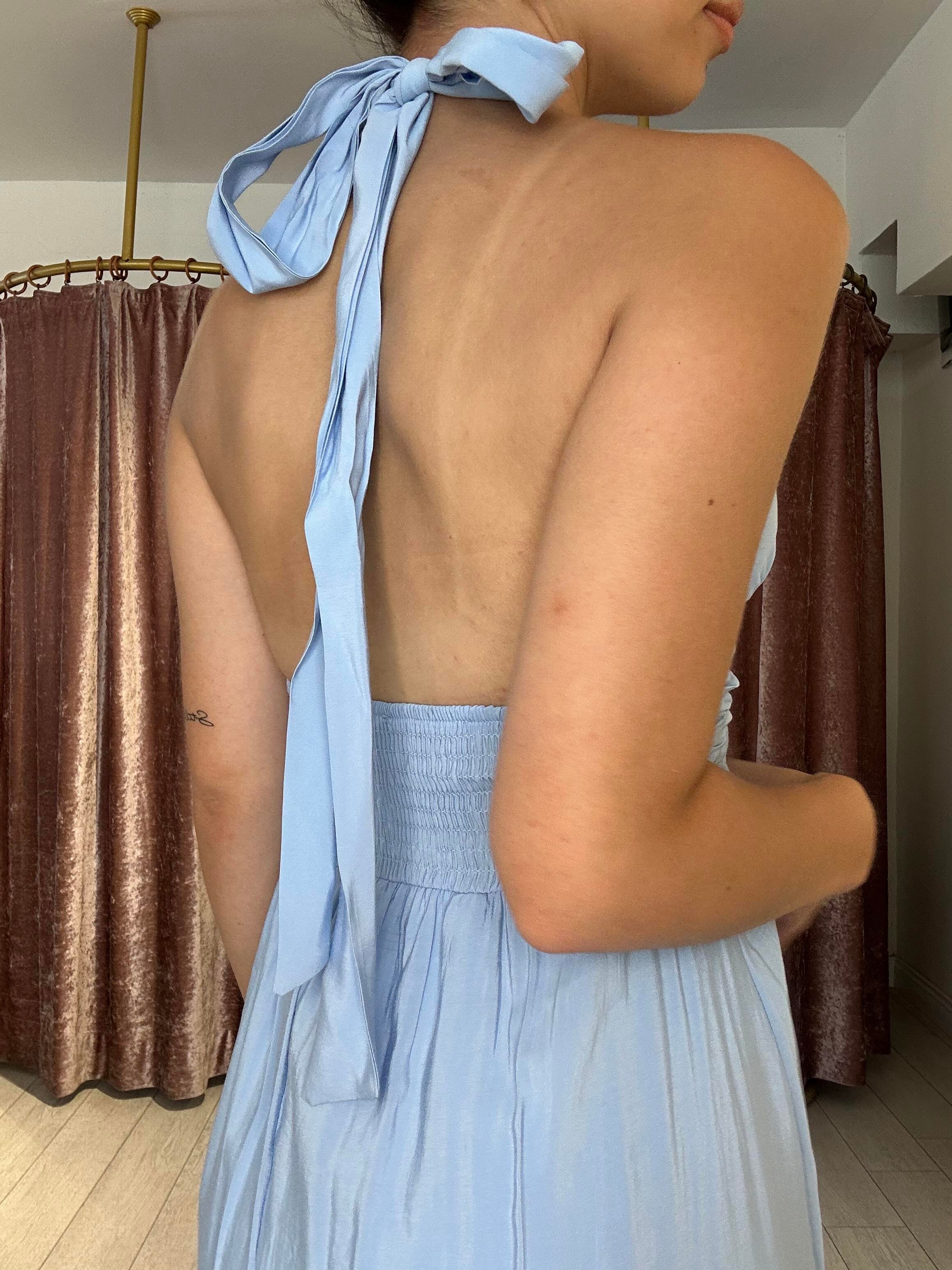 12013 Boyundan Bağlamalı Uzun Elbise Mavi 