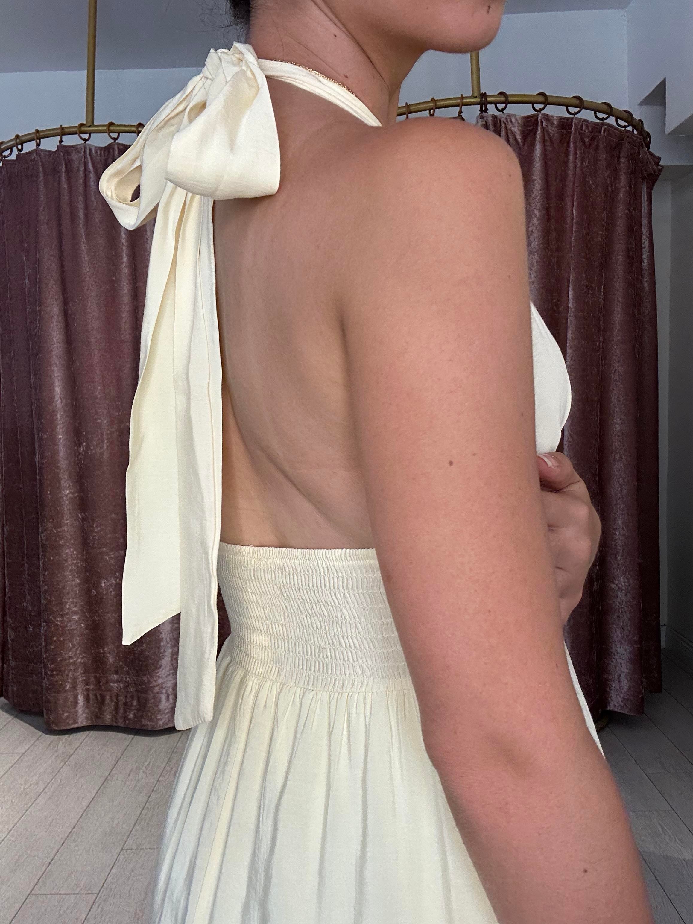 12013 Boyundan Bağlamalı Uzun Elbise Sarı 