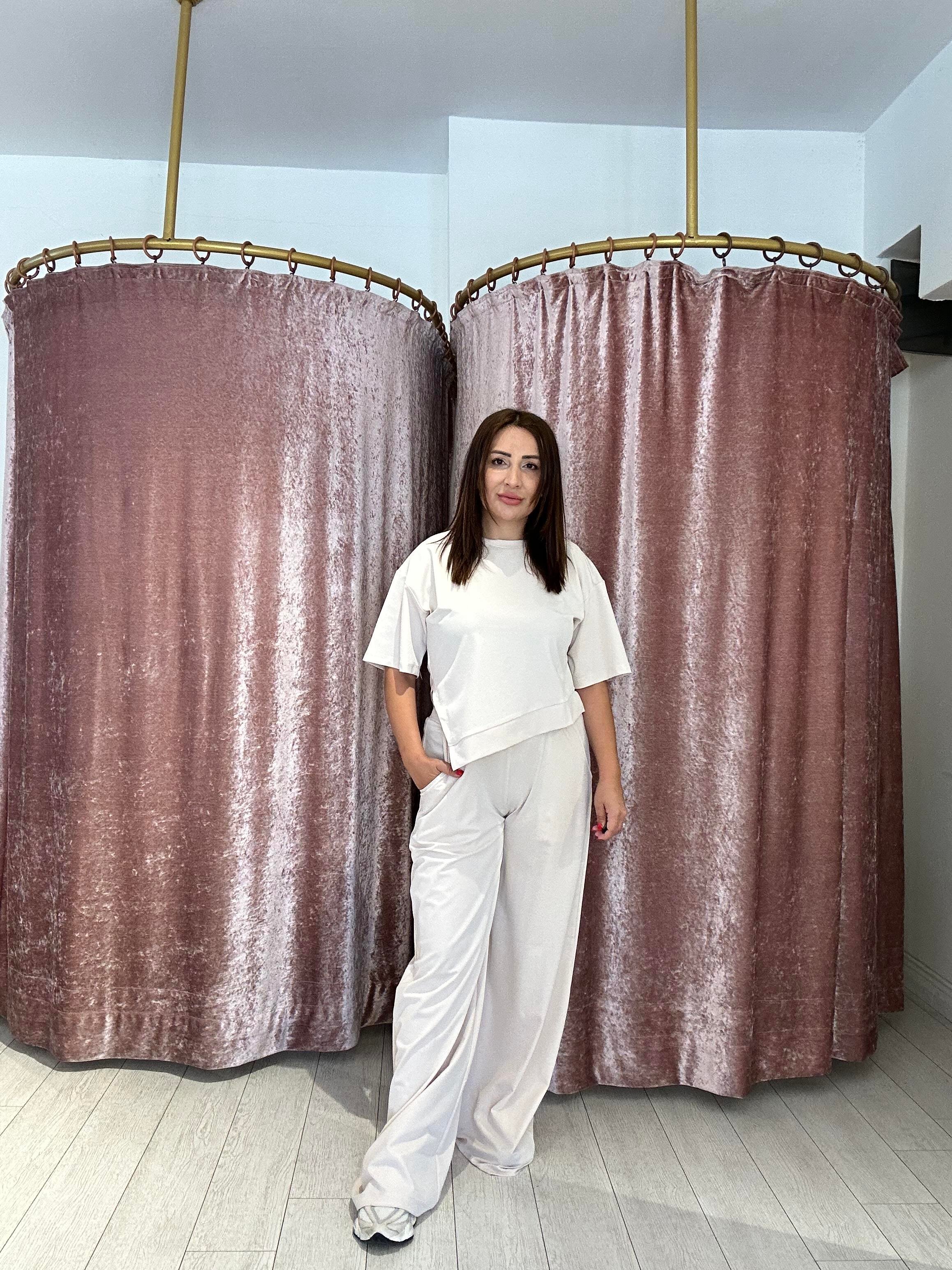 Asimetrik Kesim Tişört Pantolon Takım Bej 