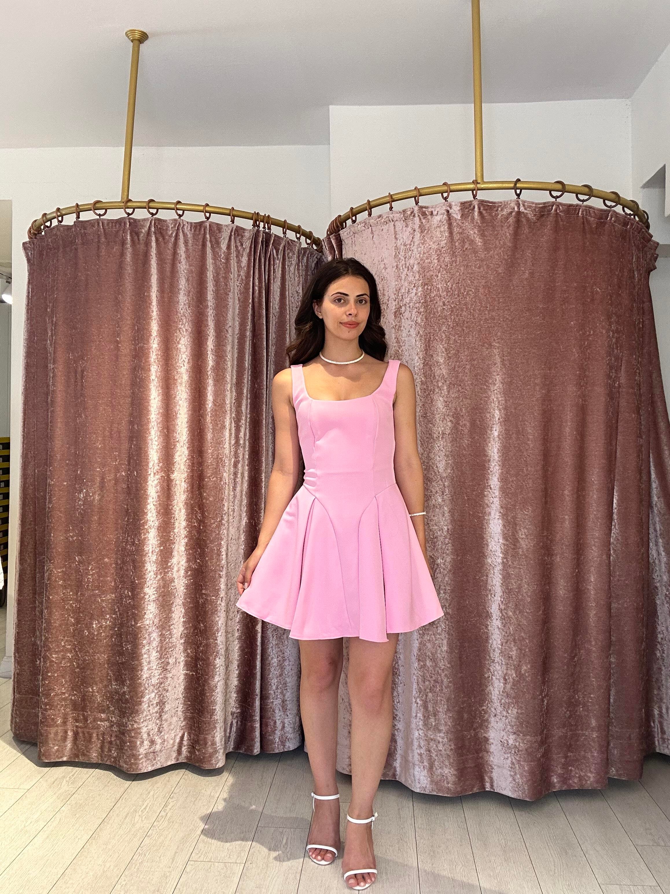 Askılı Mini Elbise Pembe