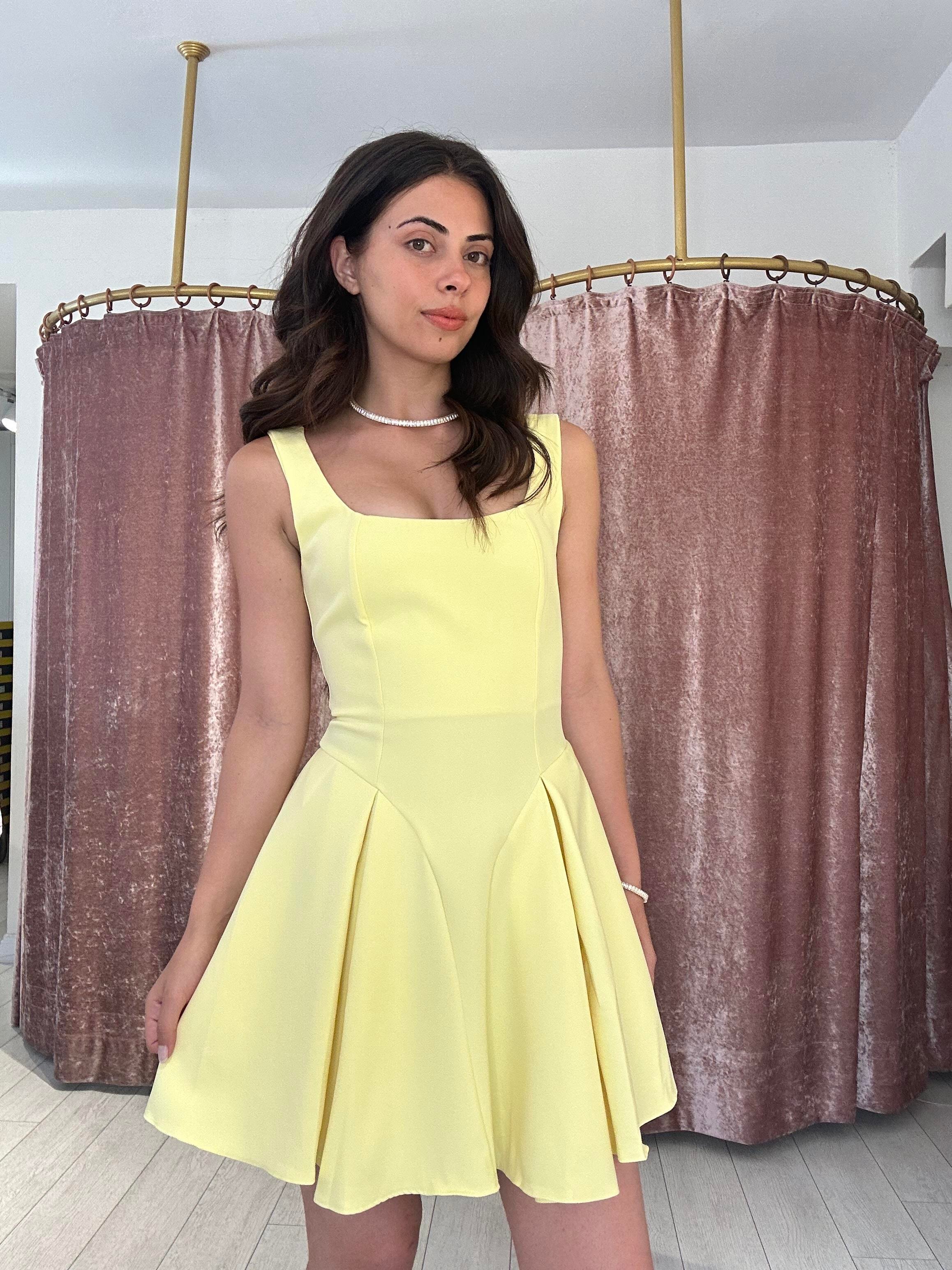 Askılı Mini Elbise Sarı 