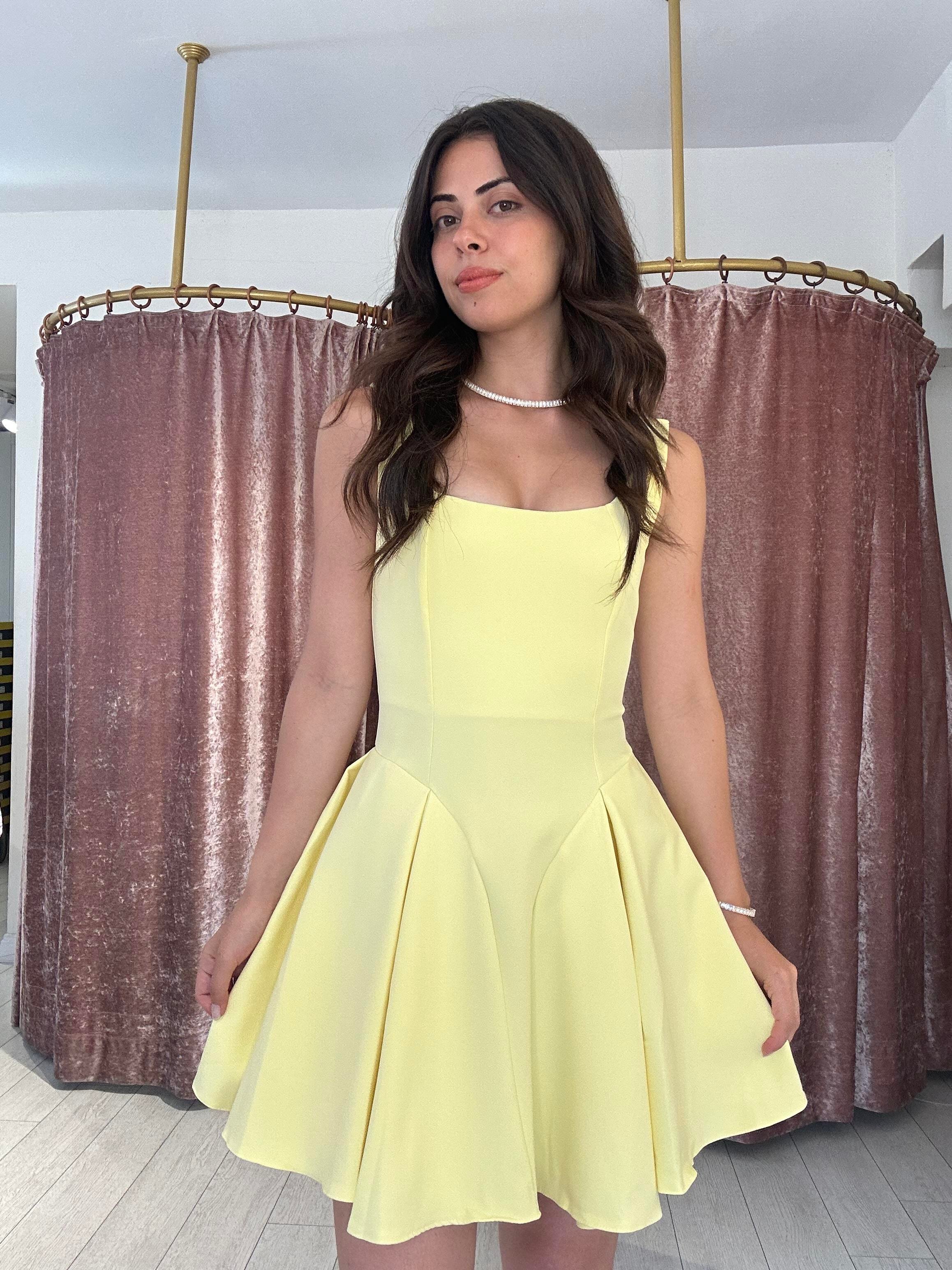 Askılı Mini Elbise Sarı 