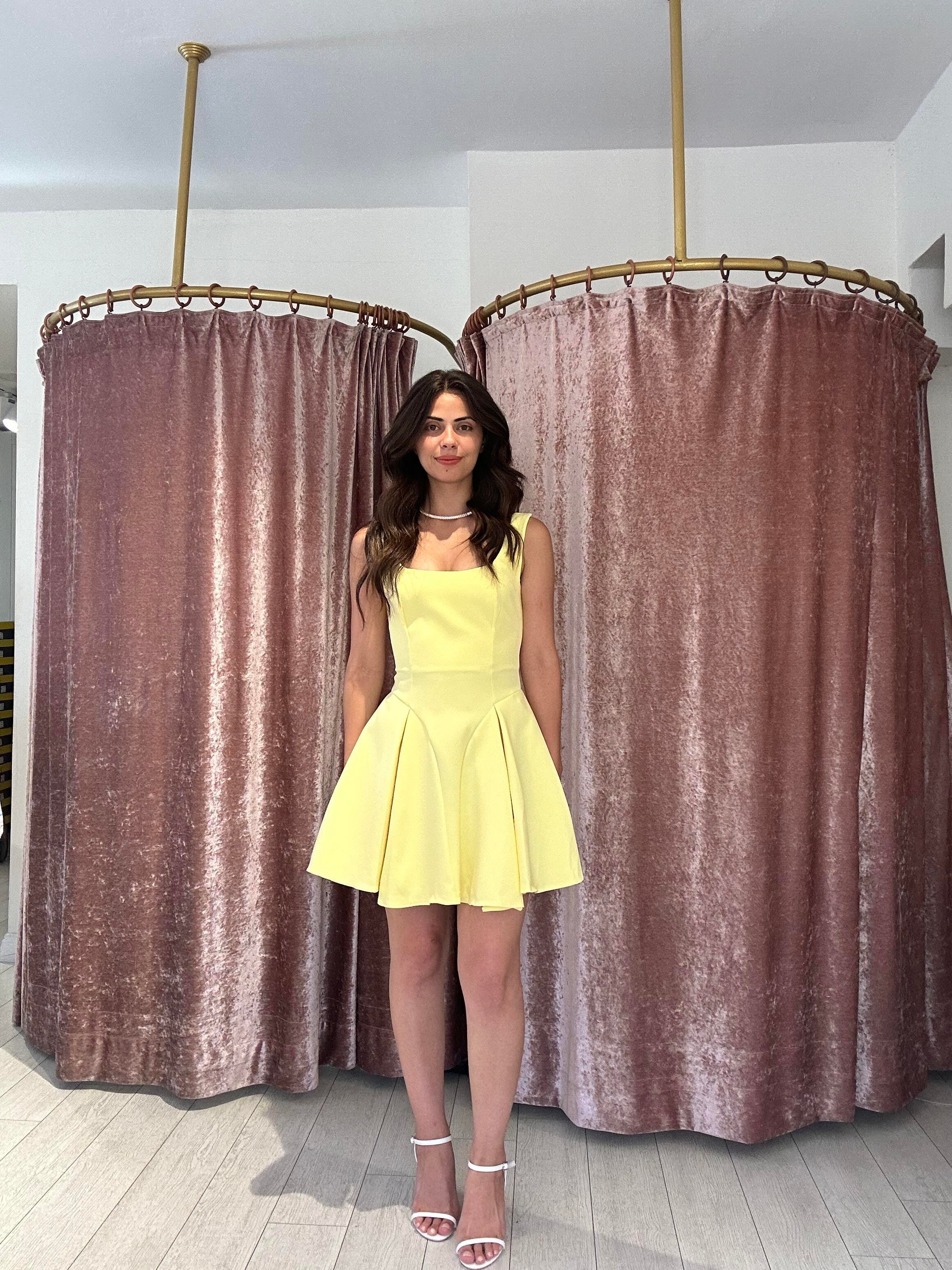 Askılı Mini Elbise Sarı 