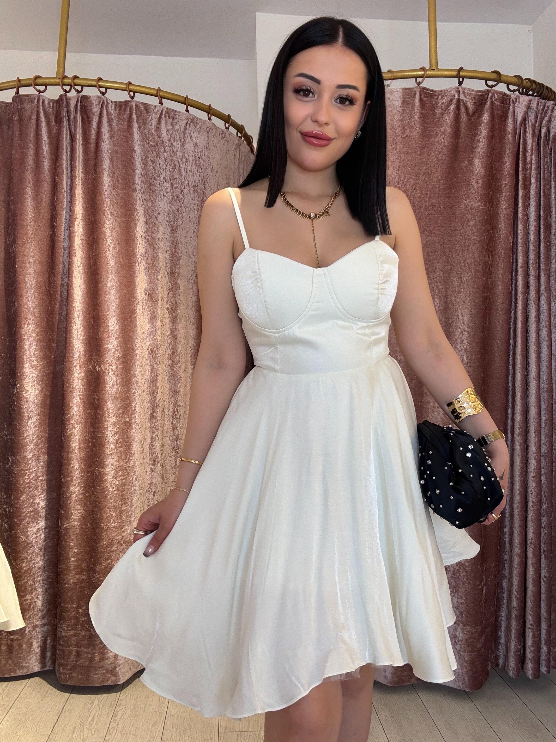 Ayarlanabilir Askılı Saten Elbise Ekru