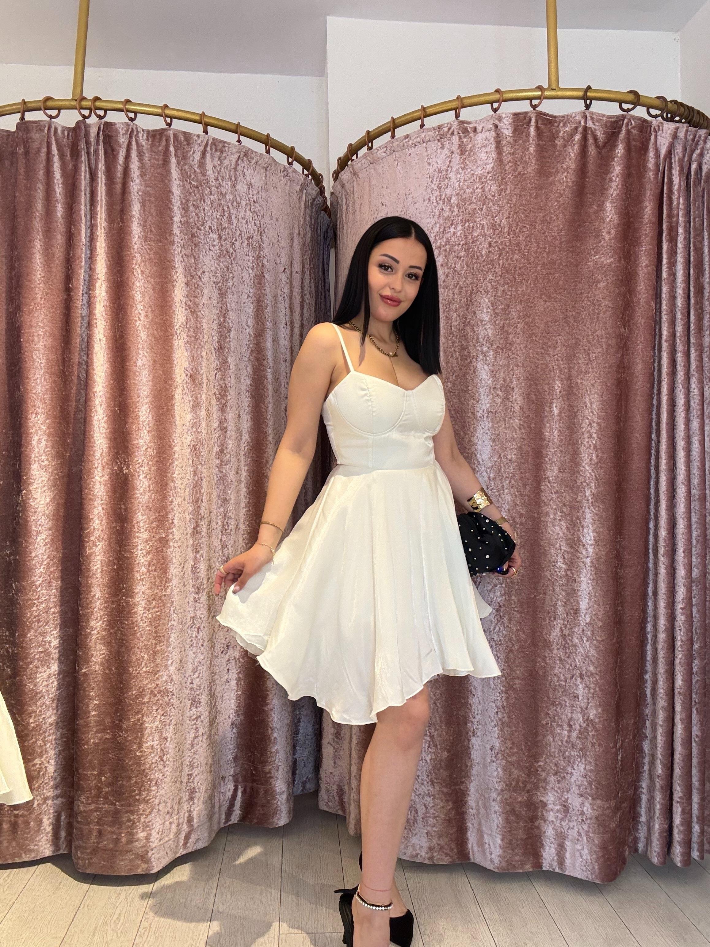 Ayarlanabilir Askılı Saten Elbise Ekru